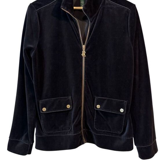 Ralph Lauren Black Lightweight Velvet Women’s Jacket Size L - Picture 2 of 12